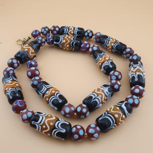 Vintage Venetian Style Skunk & Eyes Glass Beads Necklace 24 inches