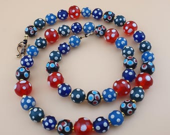 Vintage Venetian african Style MultiColor Eyes Glass beads necklace 22 inches