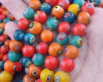 Vintage Middle Eastern Style MultiColor Floral Glass Beads Strands 24 inches