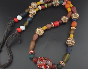 Vintage Asian & African Glass with Pumtek Pyu Beads Tribal Necklace