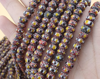 Vintage Venetian Chevron Glass Bead Strand: Multi-Color Jewelry Making (22 inch)