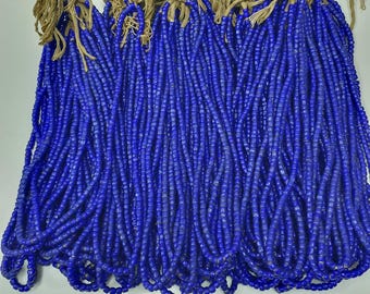 Vintage Venetian Dark Blue WhiteHeart Glass Beads Strands 7mm 24 inches Long