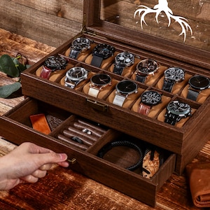 Personalisierte Uhrenbox, Uhrenbox aus Holz mit Gravur, Uhrenbox für Herren, Jubiläumsgeschenk, Valentinstagsgeschenk für Ihn