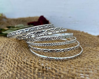 Set Of 7 Silver Bangles, Solid 925 Sterling Silver Designer Bangle, Wedding Item