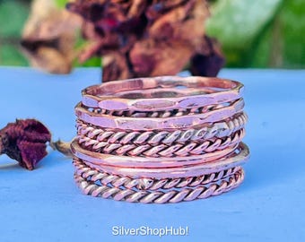 Juego de 8 anillos de cobre / Juego de anillos apilables vintage para nudillos / Regalo de joyería minimalista para mujer