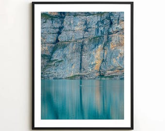 Switzerland Lake Print | Swiss Alps Landscape, Couple in Canoe, Calming Wall Art, Mountain Landscape Decor, Oeschinen Lake Travel Poster