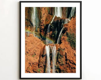 Morocco Waterfall Print | Nature Rainbow Photography, Mountain Wall Art, High Atlas Mountains