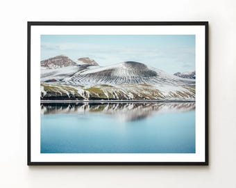 Iceland Mountain Print | Snowy Landscape Wall Art, Blue Lake Photography, Remote Highland Nature Decor