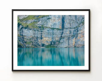 Alpine Lake Print | Nature Photography, Swiss Wall Art, Mountain Landscape Decor, Oeschinen Lake Travel Poster