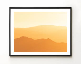 Sunset Mountain Print |  Minimalist Wall Art, Layered Mountain Silhouette, Landscape Decor, Yellow Mountain, Iceland Photography