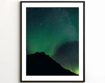 Northern Lights Mountain Print | Iceland Photograph, Aurora Borealis Wall Art, Night Sky Photo, Milky Way Photography