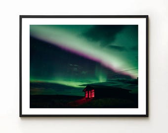 Northern Lights Iceland Print | Night Sky Wall Art, Aurora Borealis Decor, Star Observatory Photo