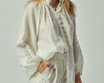 Victorian Lace Blouse: Romantic Bohemian Ramie Adriana Top