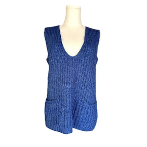 Vintage 90s Crazy Horse Blue V-neck Acrylic, Mohair, Polyester Sweater Vest