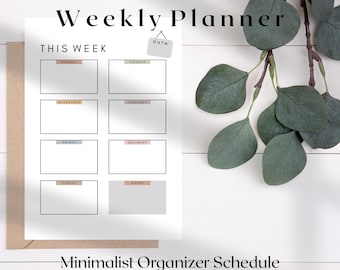 Planificador semanal minimalista imprimible: Horario sin fecha (tamaño carta A4/A5) (Descarga PDF)