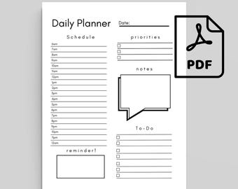Plantilla de agenda diaria minimalista: tamaño A4, A5, carta (PDF imprimible)