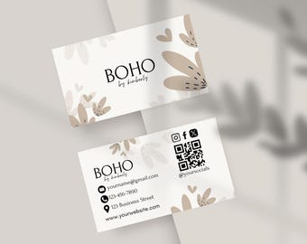 Plantilla de tarjeta de presentación floral bohemia: Diseño minimalista editable (Canva Pro)