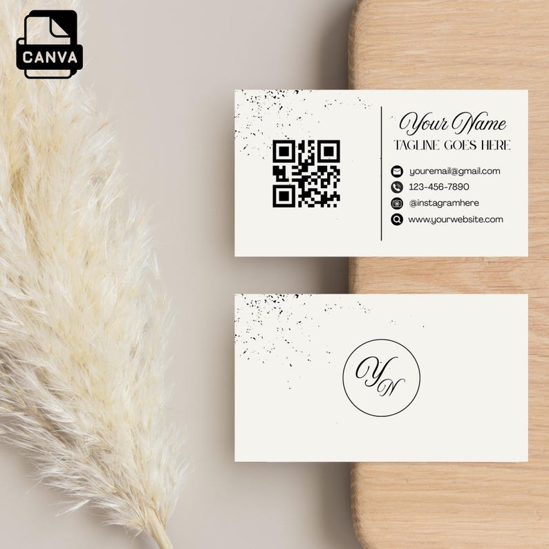 Editable QR Code Business Card Template: Minimalist Canva Design ...