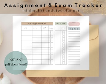 Planificador minimalista para estudiantes: Seguimiento de tareas y exámenes (Organizador imprimible en PDF, tamaño A4/A5/Carta EE. UU.)