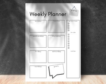 Planificador semanal minimalista imprimible: Lista de tareas sin fecha (PDF tamaño carta A4/A5)