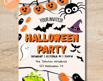 Plantilla editable de invitación para fiesta de Halloween espeluznante (Canva Pro)