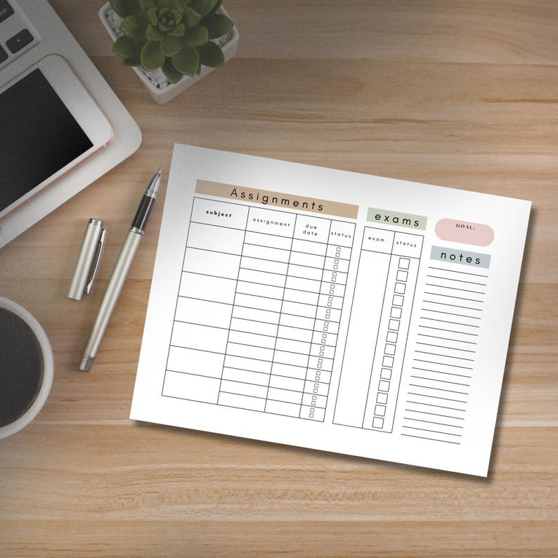 Minimalist Student Planner: Assignment & Exam Tracker (printable PDF ...