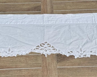 Cenefa de encaje blanco vintage, cortinas de encaje vintage, estilo shabby chic, rústico, cottagecore blanco, cenefa de encaje de 60x14 pulgadas.