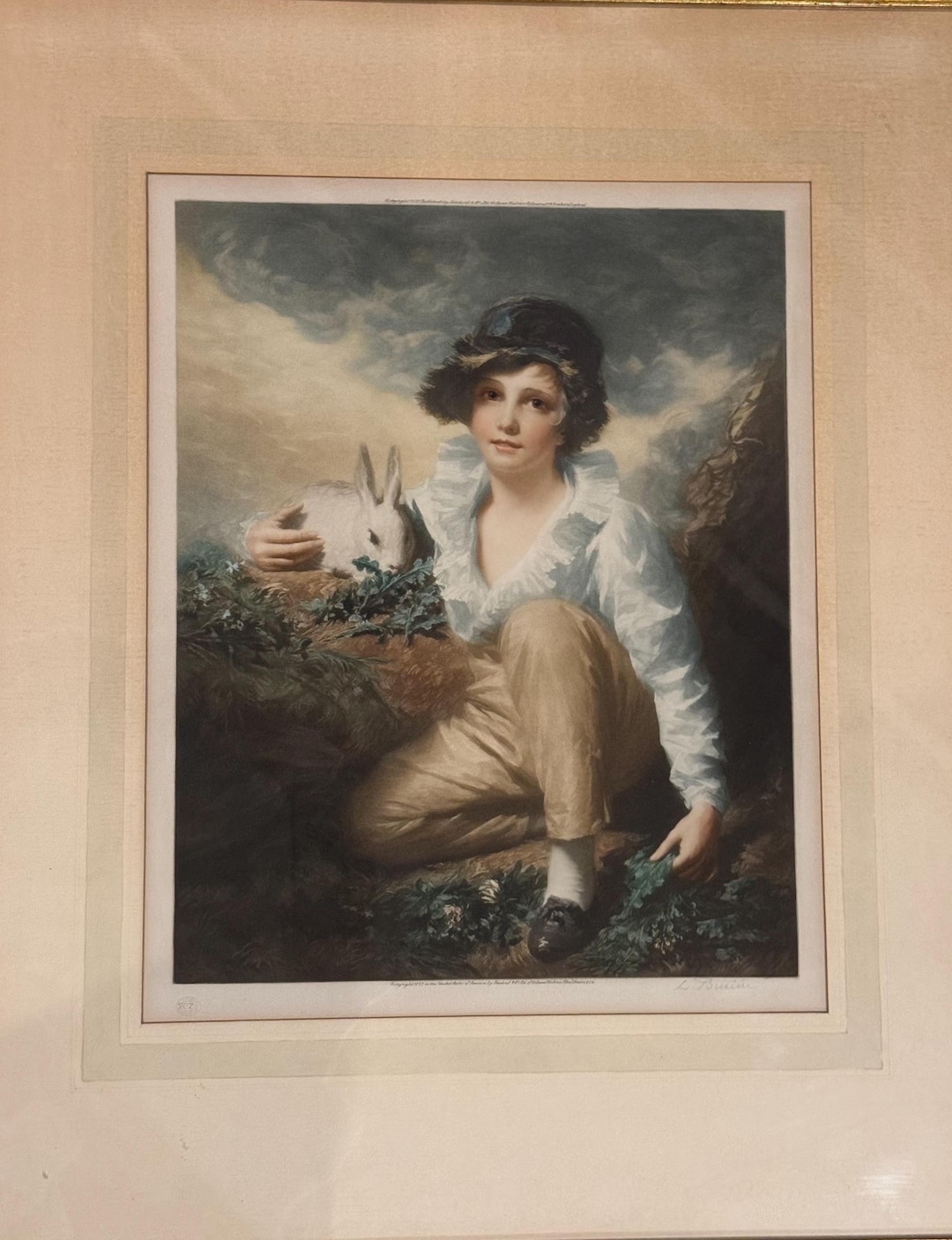 Boy With Rabbit Raeburn 1937 Mezzotint Print: Boy With Rabbit by Raeburn, Signed Louis Busière ...