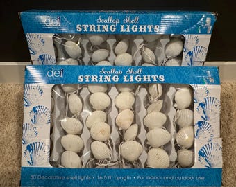 2 boîtes de guirlande lumineuse festonnée ou coquille de palourde, fil blanc de 16,5 pi pour l'intérieur et l'extérieur