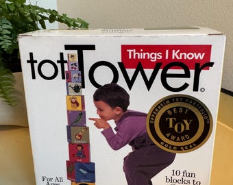 Cubos/bloques apilables Tot Tower de Things I Know, de ee Boo, para niños pequeños, juguete, estilo vintage de los años 90.