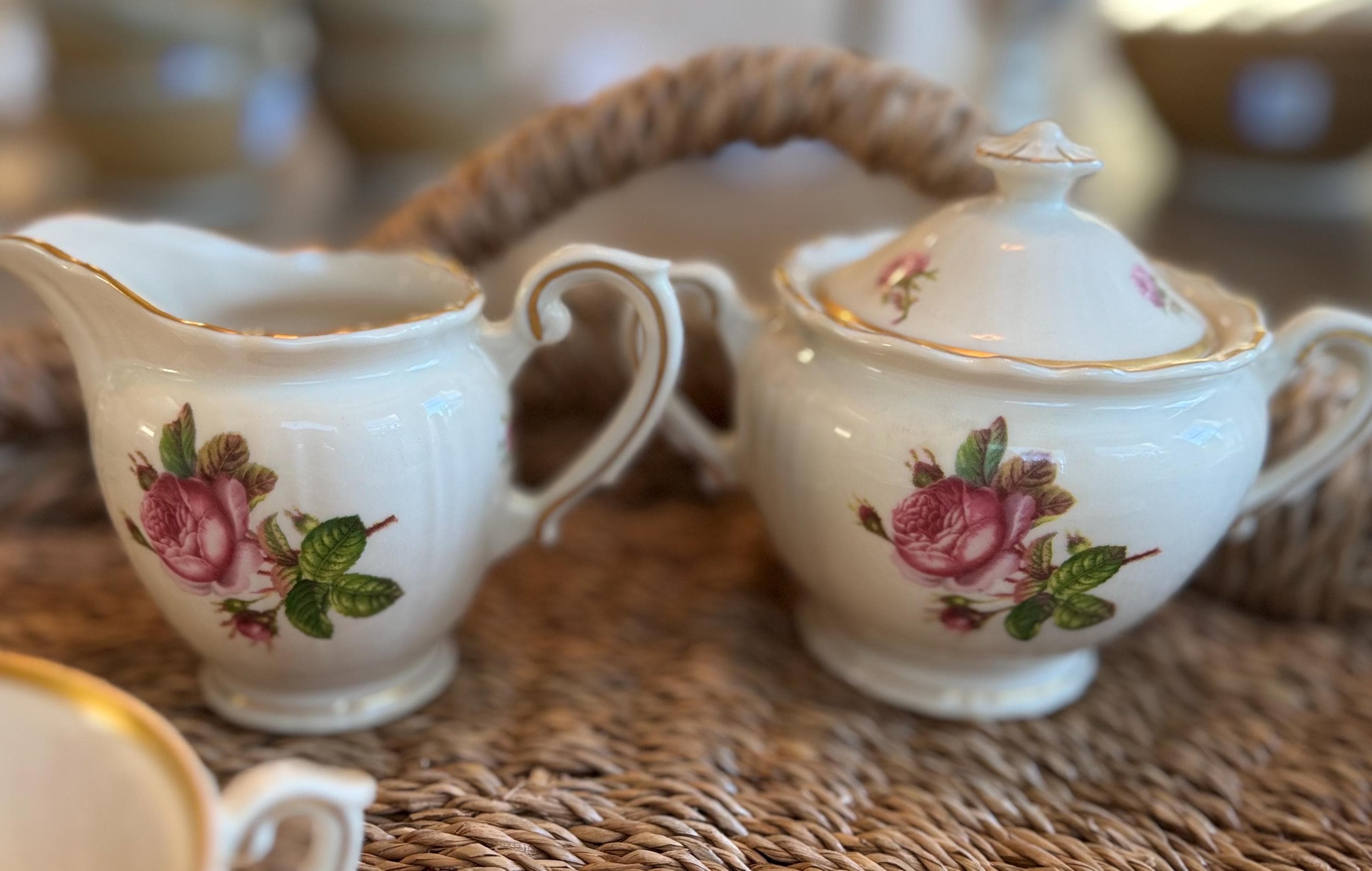 Vintage Federal Syracuse China Rosalie Pink Rose Sugar Creamer Set