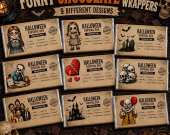 Funny Halloween Chocolate Wrappers, Spooky Party Favors (Digital Download)