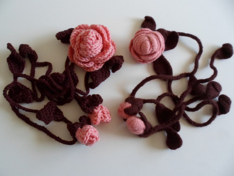 Crochet Pattern Rose Lariat Necklace or Scarf with Optional Felting Instructions image 4
