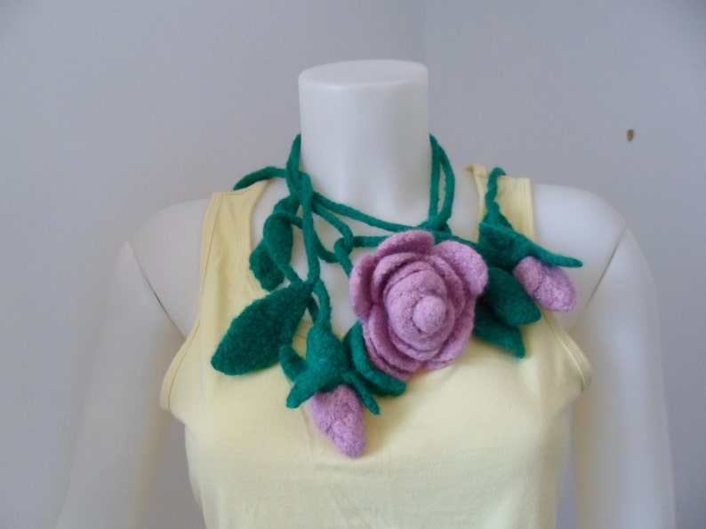 Crochet Pattern Rose Lariat Necklace or Scarf with Optional Felting Instructions image 3