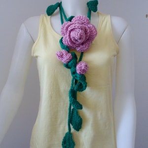 Crochet Pattern Rose Lariat Necklace or Scarf with Optional Felting Instructions image 5