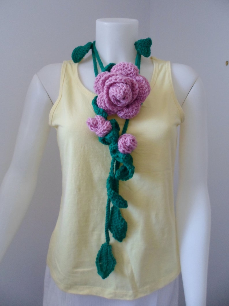 Crochet Pattern Rose Lariat Necklace or Scarf with Optional Felting Instructions image 5