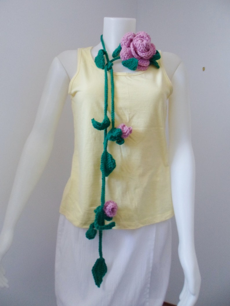 Crochet Pattern Rose Lariat Necklace or Scarf with Optional Felting Instructions image 2