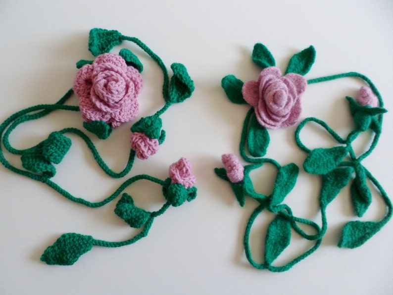 Crochet Pattern Rose Lariat Necklace or Scarf with Optional Felting Instructions image 1