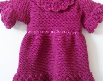 Crochet Pattern Party Dress for Toddlers with Bobble Lace Collar and Trim