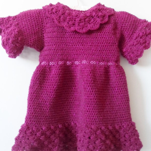 Crochet Pattern Party Dress for Toddlers with Bobble Lace Collar and Trim