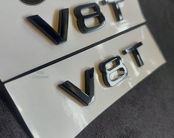 2x Audi V8T-emblemen - Badge, glanzend zwart - Spatbord, glanzend zwart - Embleem - Nieuw, V8Turbo