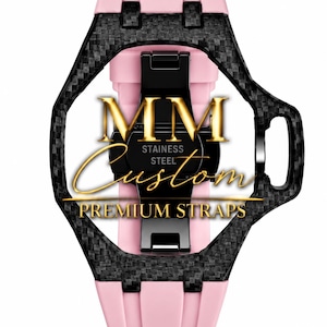 Fibra de carbono - correa de caucho para AP x Swatch Royal Pop Bracelet Watch strap MM Custom Carbon Pink para Ocho Negro, huit Blanc Otto rosso..