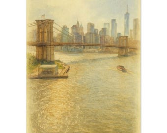 Póster de acuarela del puente de Brooklyn / Arte mural del horizonte de Nueva York / Impresión con calidad de museo
