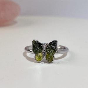 Natürlicher Roh Moldavit Edelstein Ring aus 925 Sterling, zarter Moldavit Ring, handgemachter Ring mit Meteoriten, Geschenk für die Liebe