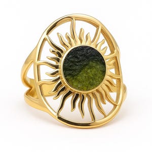 Natural Raw Moldavite Gemstone Ring in 925 Sterling, Dainty Moldavite Ring,meteorite ring,Authentic Moldavite,Handmade Ring, gift for love
