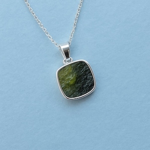 Raw Moldavite Sterling Silver Pendant: Green Gemstone Necklace