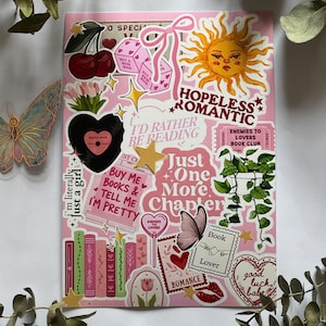 Hopeless Romantic Kindle, Kobo of Tolino-inzet – roze en gele e-readerstickers, leesgrage accessoire afbeelding 7