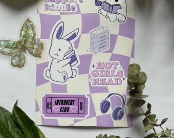 Purple Bunny Kindle, Kobo or Tolino Insert – Purple & White E-Reader Stickers, Bookish Accessory