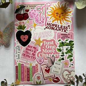 Hopeless Romantic Kindle, Kobo of Tolino-inzet – roze en gele e-readerstickers, leesgrage accessoire afbeelding 11