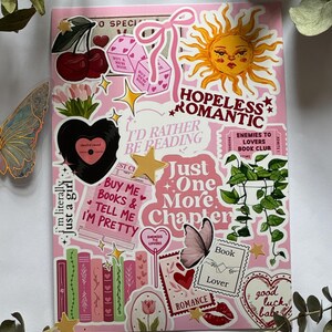 Hopeless Romantic Kindle, Kobo of Tolino-inzet – roze en gele e-readerstickers, leesgrage accessoire afbeelding 9